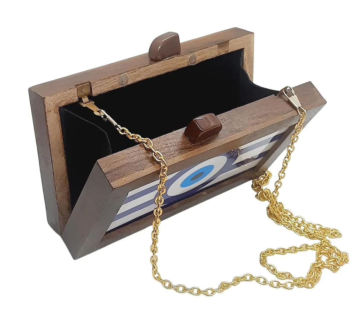 Devika Brown Wooden Slim Rectangular Clutch Bag